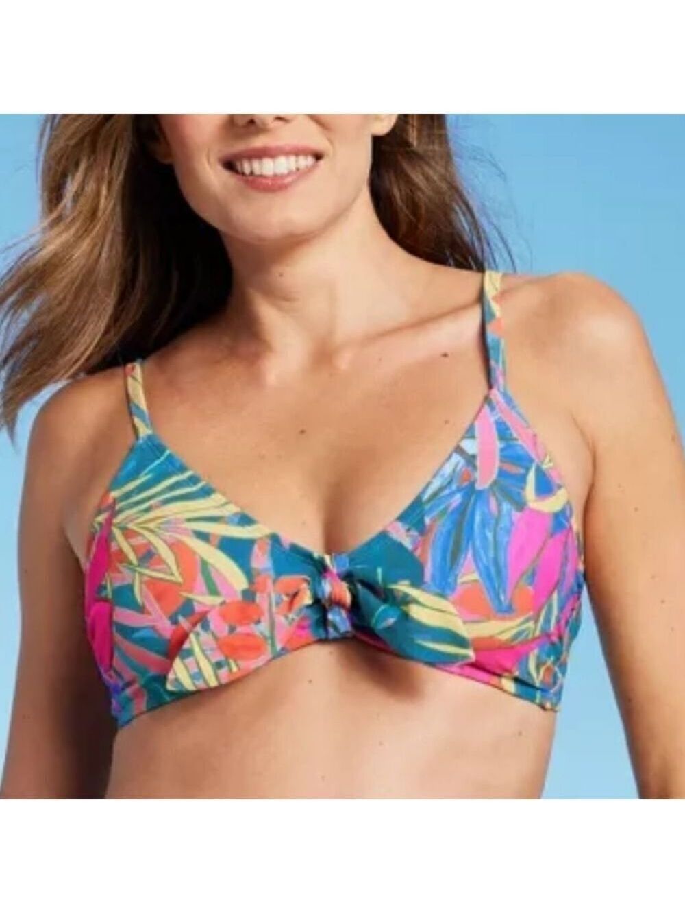 Kona SolWomen's Abstract Tropical Print  Tie-Front Bikini Top NWT.  Size S 4-6